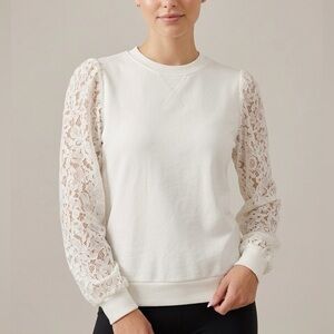 CAMI NYC White Risa Lace Sleeve Sweatshirt XS